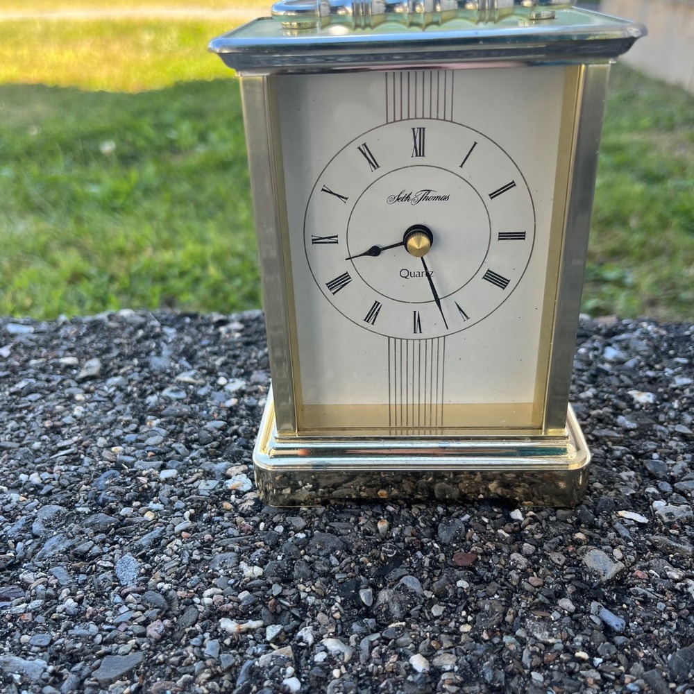 Vintage Seth Thomas Cherish II Brass Quartz Carriage Clock Model 248 Roman Dial
